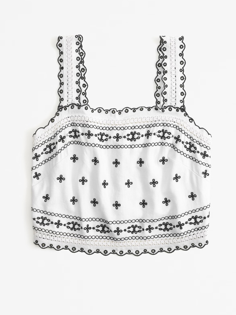 Abercrombie & Fitch Linen-Blend Tie-Back Eyelet Squareneck Cropped Tank Top